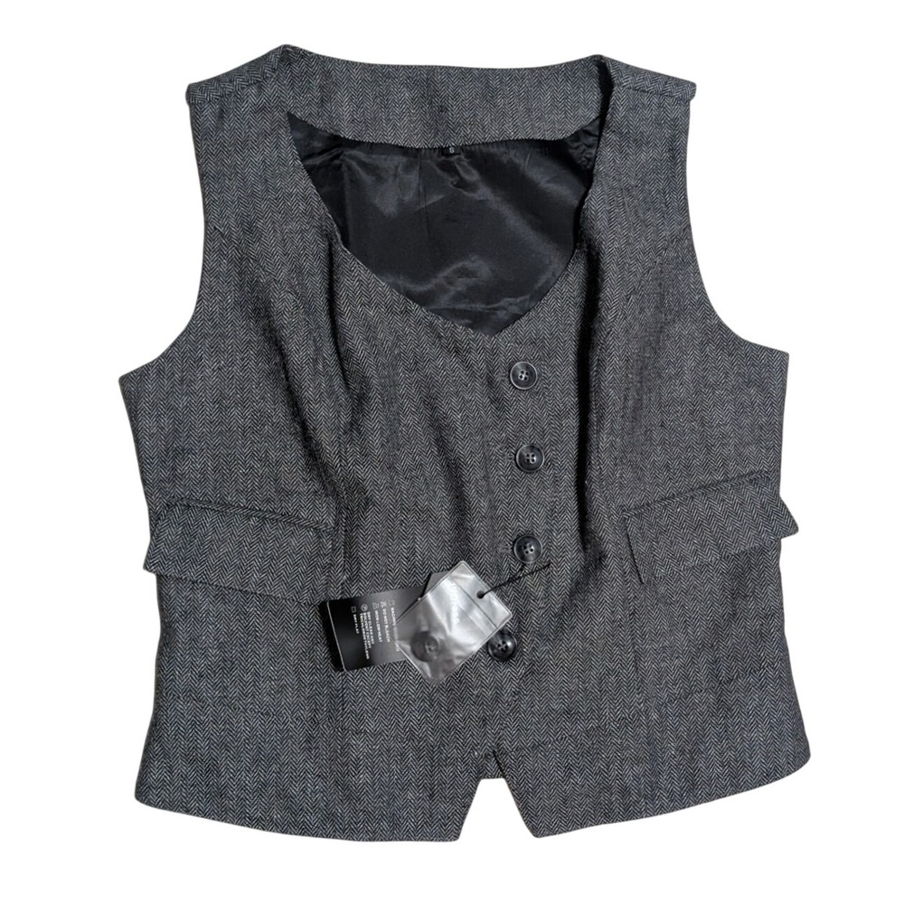 JYDress Womens Herringbone Wool Blend Waistcoat Vest Charcoal Grey Small NWT
